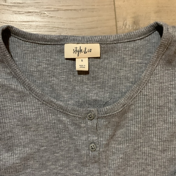 Soft Henley Long Sleeve Tops in White and Gray - Picture 5 of 15